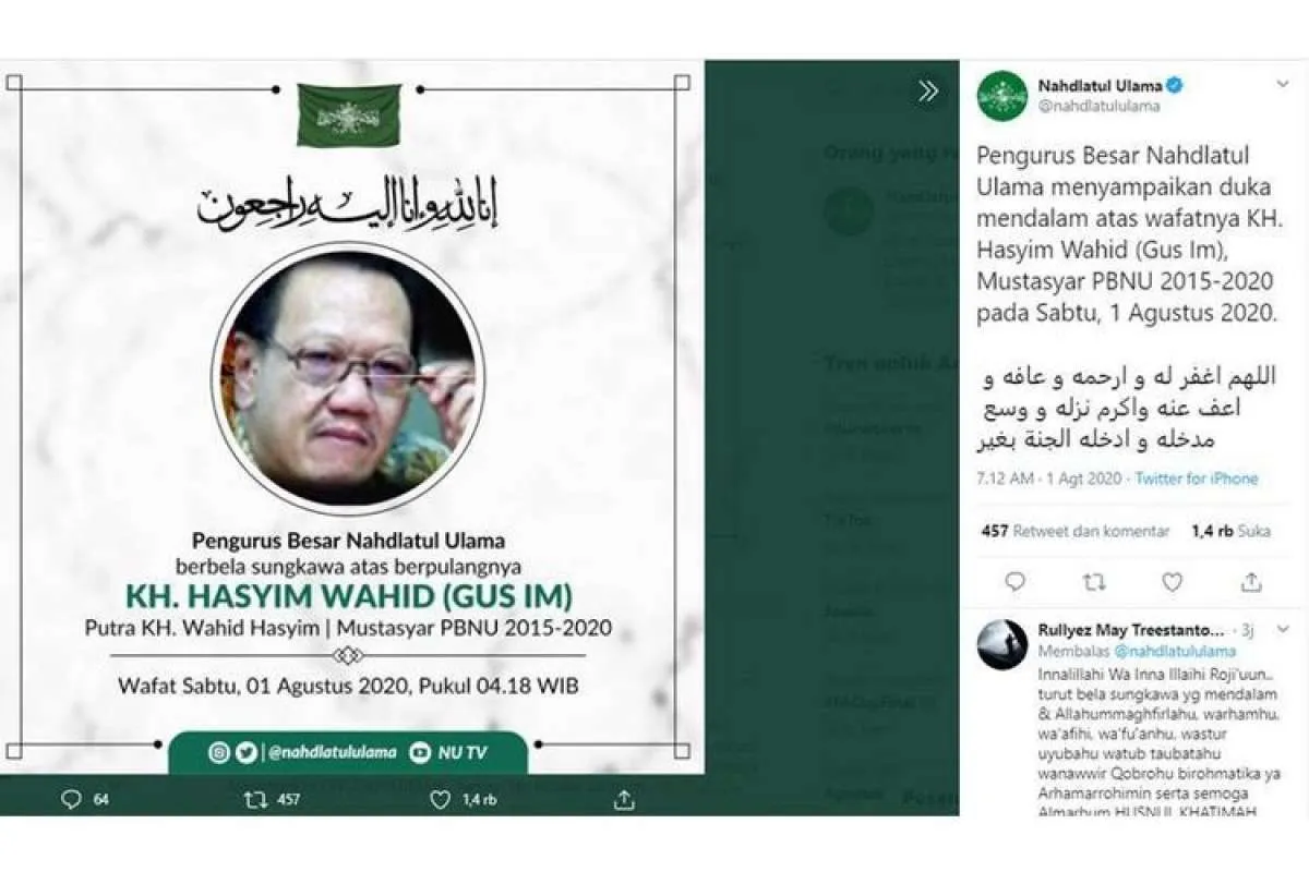 Komplikasi ginjal, Hasyim Wahid, adik bungsu Gus Dur wafat