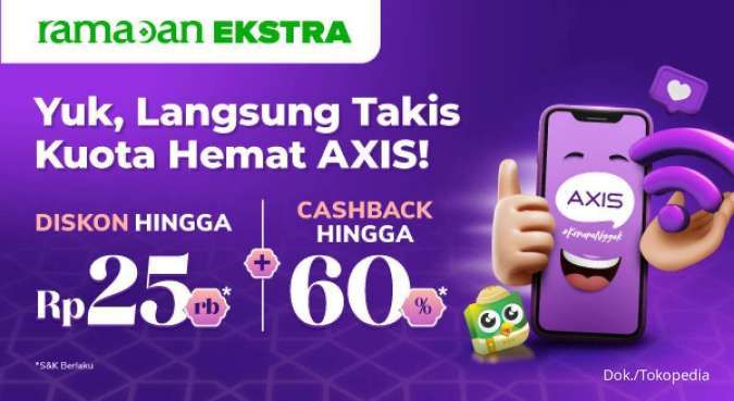 Promo AXIS di Tokopedia, Beli Paket Data Dapat Diskon dan Cashback!