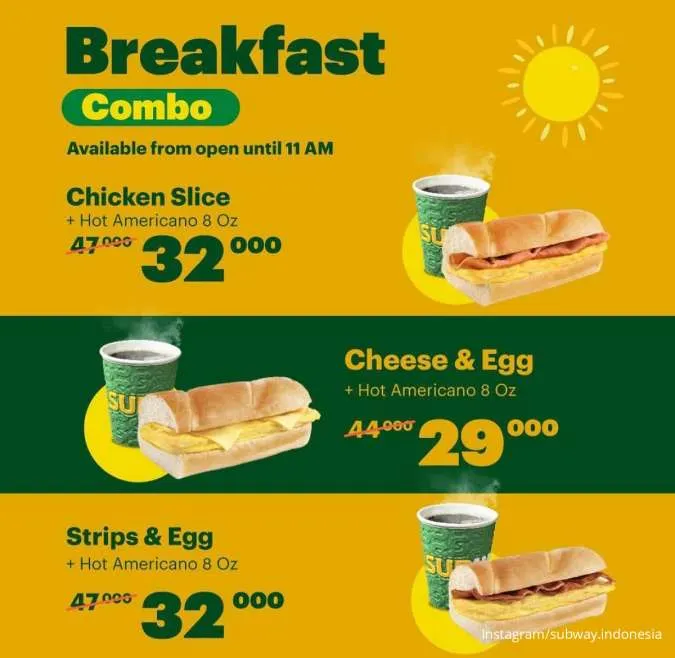 Promo Subway Maret 2023, Paket Breakfast Combo