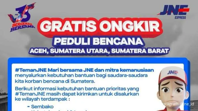 JNE Peduli Bencana Sumatera: Gratis Ongkir Bantuan Prioritas hingga 10 November