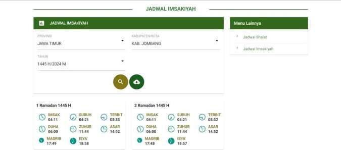 Jadwal Imsakiyah Jombang 2024