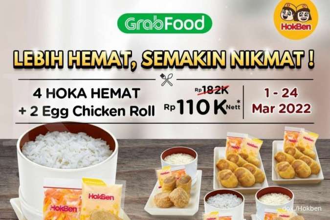 Promo Hokben 1-24 Maret 2022, Diskon 4 Hoka Hemat dan 2 Egg Chicken Roll di GrabFood