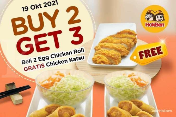 Promo Hokben 19 Oktober 2021, Buy 2 Get 3 Menu Egg Chicken Roll & Chicken Katsu