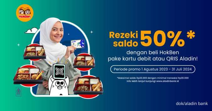 Cashback 50% Promo Menu Hokben di Bank Aladin Mei-Juni 2024 via QRIS dan Debit