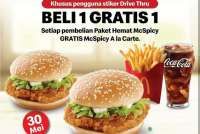 Promo McDonalds 30 Mei 2022, Beli 1 Gratis 1 McSpicy Pakai Sticker Drive Thru