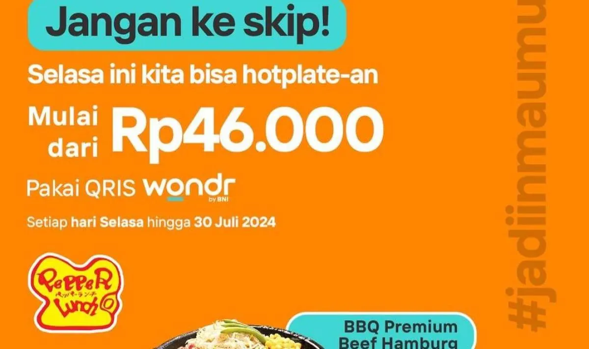Promo Wondr by BNI di Pepper Lunch Harga Spesial Setiap Selasa, Berakhir Hari Ini