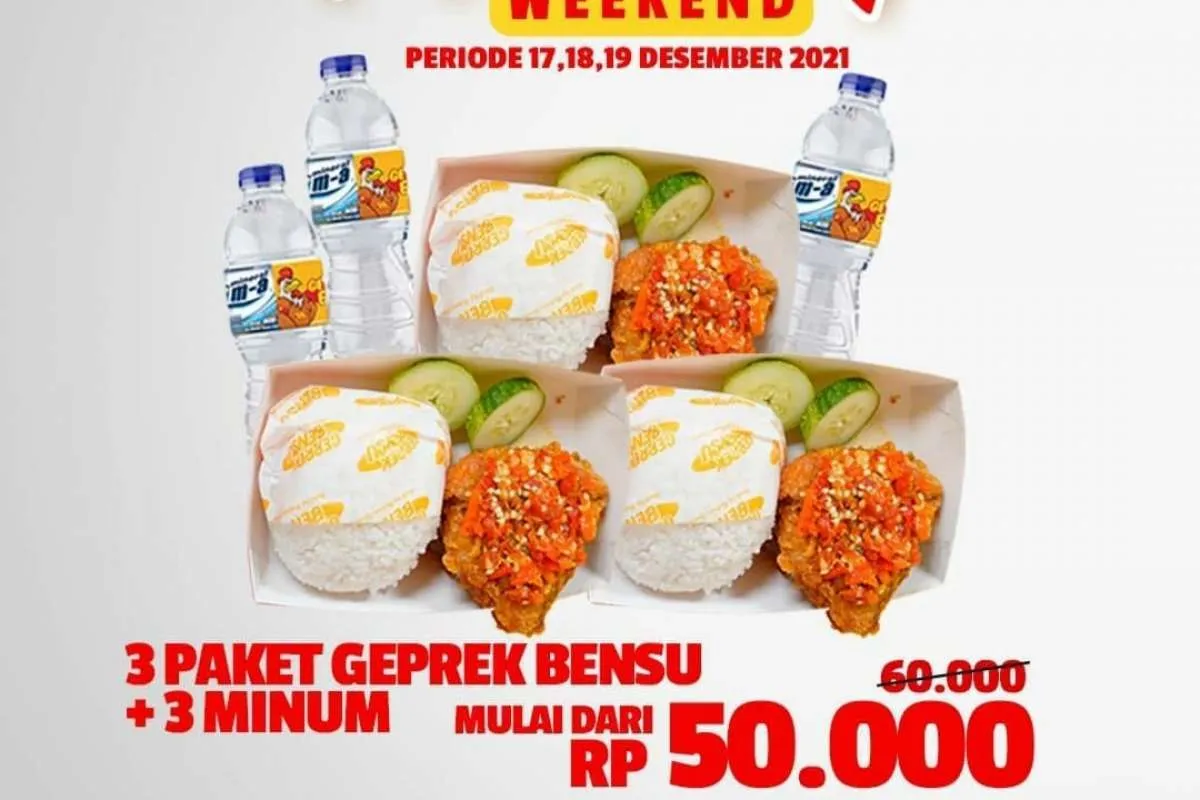 Promo Geprek Bensu 17-19 Desember 2021, Beli 3 Paket Mantap Weekend Rp 50.000