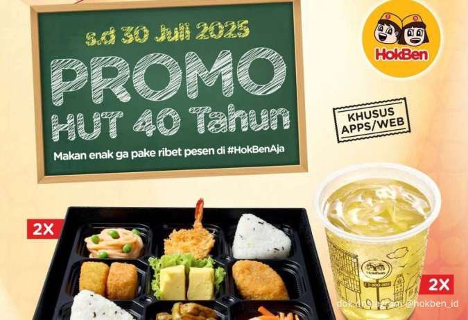 Promo HokBen HUT 40 Tahun Via Apps Juli 2025, Irodori Bento + Ocha Diskon 40%