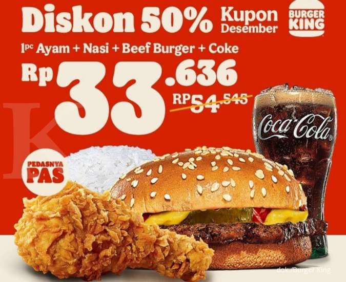 Promo Burger King Desember 2021, di Kupon Desember Semua Diskon 50%
