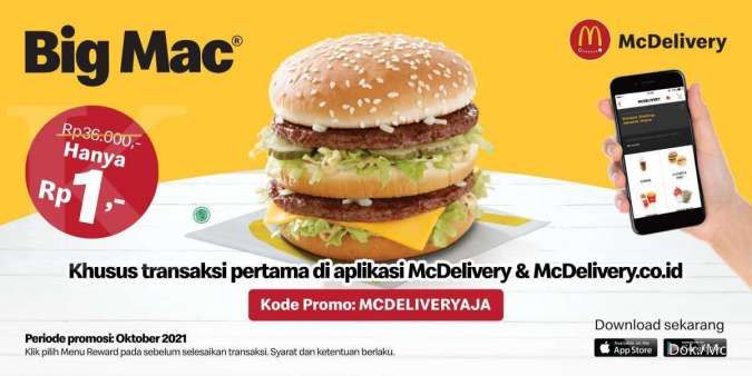 Promo McD Oktober 2021, Beli Burger Big Mac Rp 1 untuk Transaksi Pertama McDelivery
