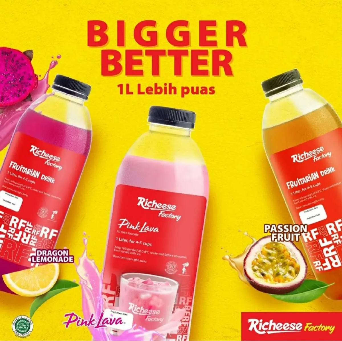 Promo Richeese Factory, 3 Jenis Minuman Bigger Better Ukuran 1 Liter Cuma Rp 28.182