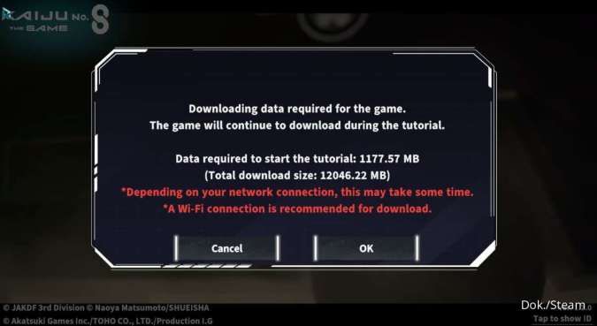 Tangkap layar ukuran download Kaiju No. 8 The Game versi PC di Steam
