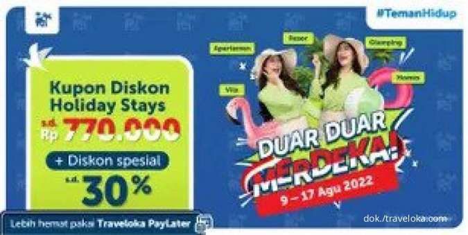 Promo Traveloka Medeka hingga 17 Agustus 2022, Diskon Holiday Stays sampai Rp 770.000