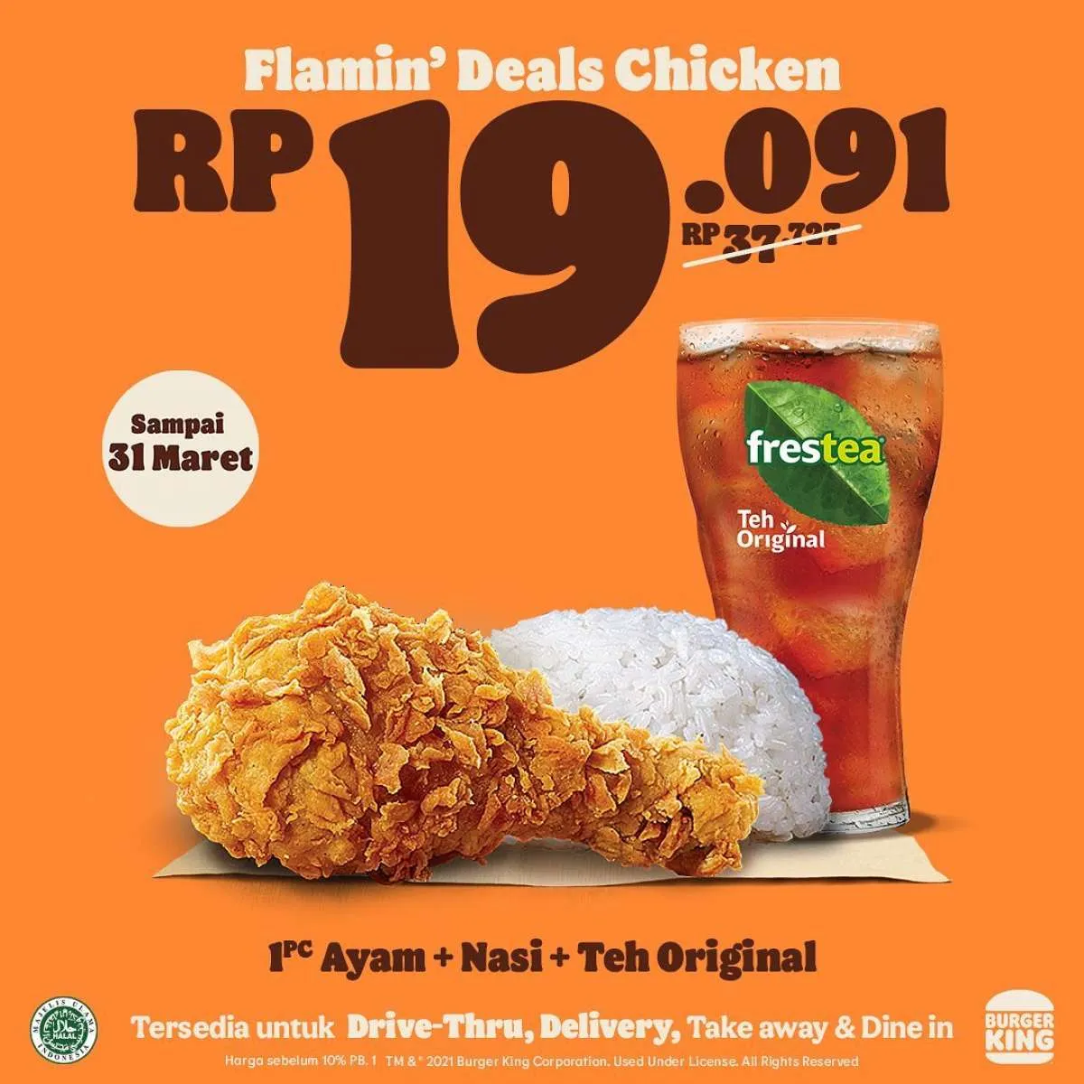 Promo Burger King 1-31 Maret 2021, Flamin’ Deals Chicken mulai Rp 19.091