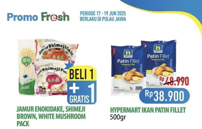 Promo Hypermart Weekday Periode 17-19 Juni 2025, Beli 1 Gratis 1 Jamur Enoki-Shimeji