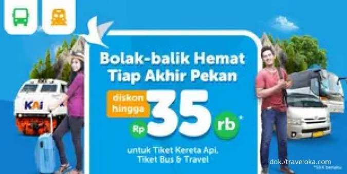 Promo Weekend Traveloka 31 Maret, Diskon Tiket Kereta Api, Bus & Travel s.d Rp35.000