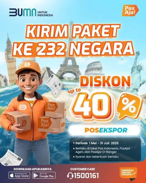 Promo PosAja! Kirim Paket ke 232 Negara Diskon 40%
