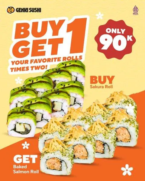 Promo Genki Sushi Buy 1 Get 1 Sakura Roll + Baked Salmon Roll