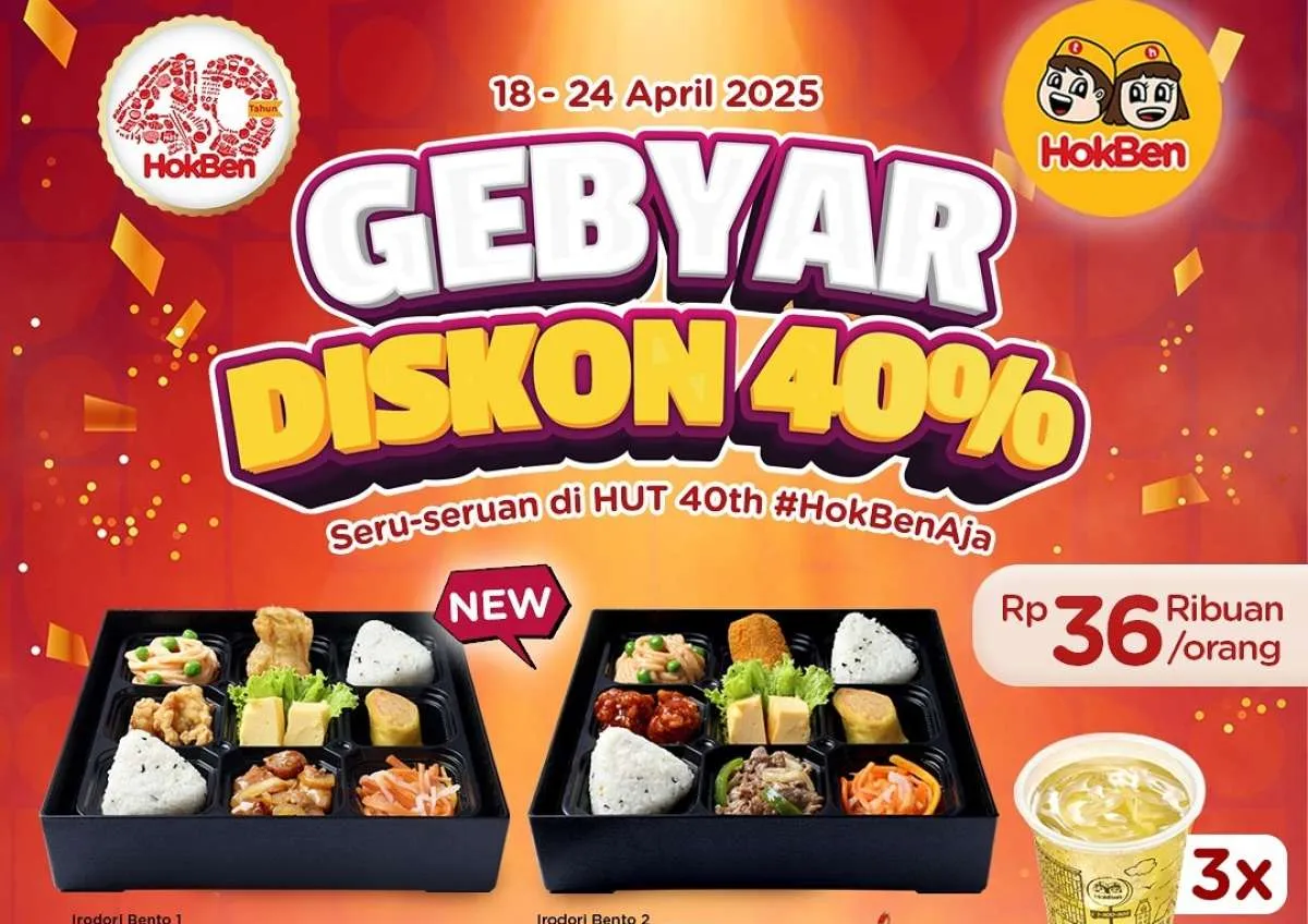 Promo HokBen 40 Tahun di Bulan April 2025, Gebyar Diskon 40% Spesial Dine In