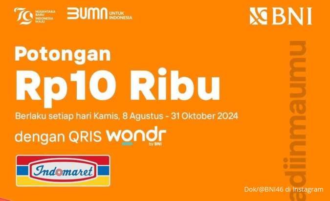 6 Promo Wondr by BNI Agustus 2024, Potongan Harga Rp 10.000 di Indomaret Setiap Kamis