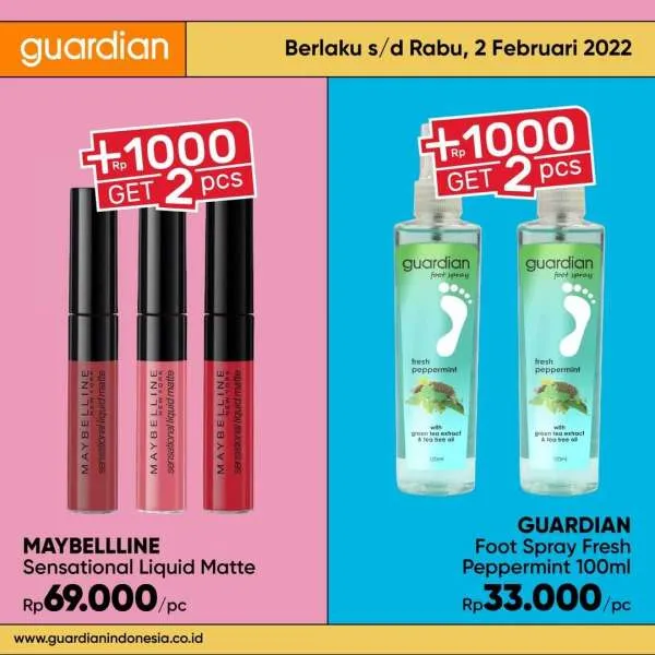 Promo Guardian +1000 Get 2 Pcs Periode 27 Januari-2 Februari 2022