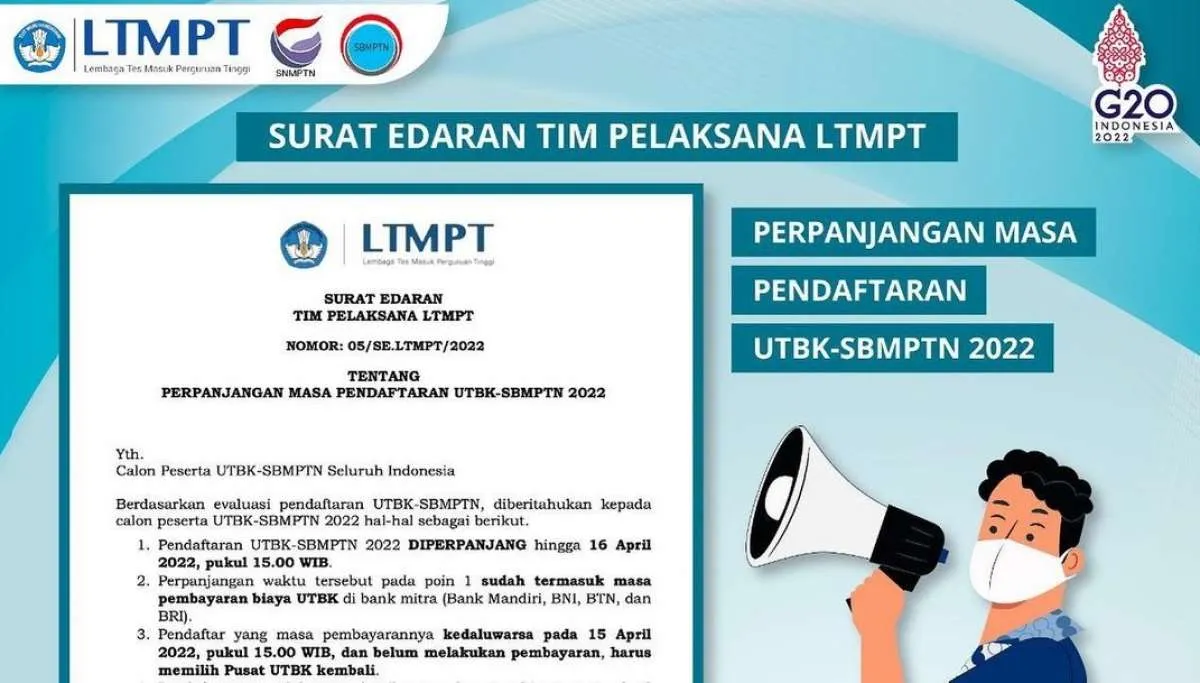 Pendaftaran UTBK-SBMPTN 2022 Diperpanjang, Simak Informasinya Ini