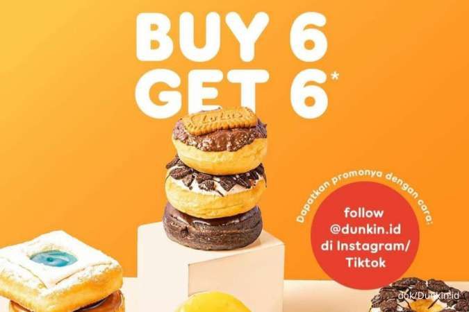 Promo Dunkin 2-5 Mei 2024, Buy 6 Get 6 Donat untuk Umum Rp 76.000