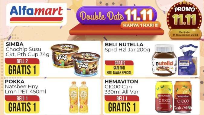 Promo 11.11 Alfamart Periode 11 November 2024, Beli 1 Gratis 1 Camilan dan Minuman