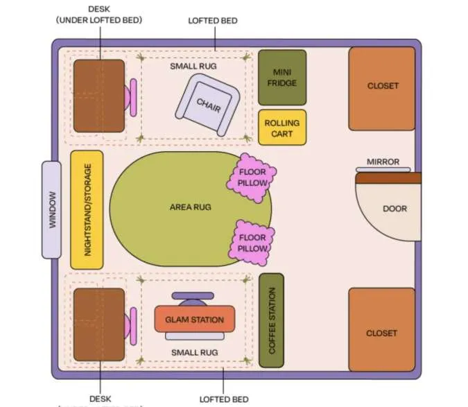 Layout apartment therapy dengan dua loft bed