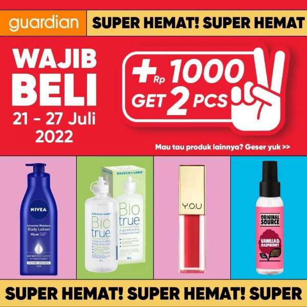 Promo Guardian 21-27 Juli 2022, Tambah Uang Rp 1.000 Dapat 2 Sunscreen!