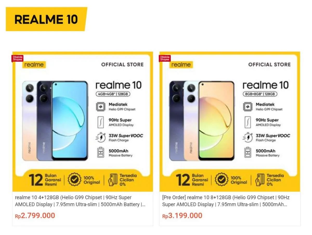 Cek Harga HP Realme 10 Terbaru Semua Varian Periode November 2022