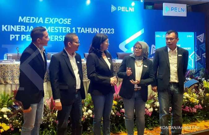 Jajaran direksi PT Pelni saat pemaparan kinerja semester I-2023 di Jakarta (2/8/2023).