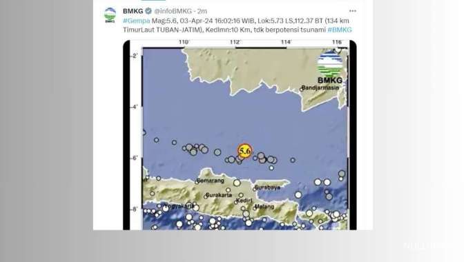 Gempa Kembali Mengguncang Tuban, BMKG Mencatat Kekuatan Gempa Magnitudo 5.6