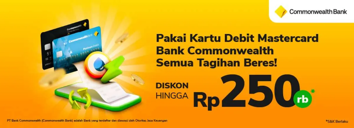 Promo Kartu Debit Commonwealth, Bayar Tagihan di Tokopedia Diskon Rp 250.000