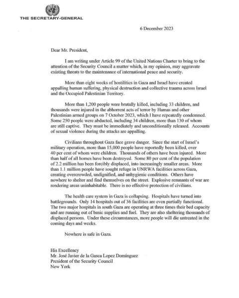 Surat Sekjen PBB Anonio Gutteres