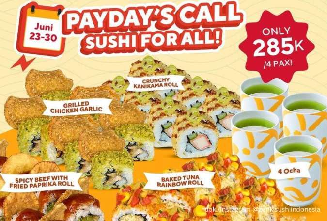 Promo Genki Sushi Payday's Call 23-30 Juni, 6 Supreme Sushi + 4 Ocha Harga Spesial