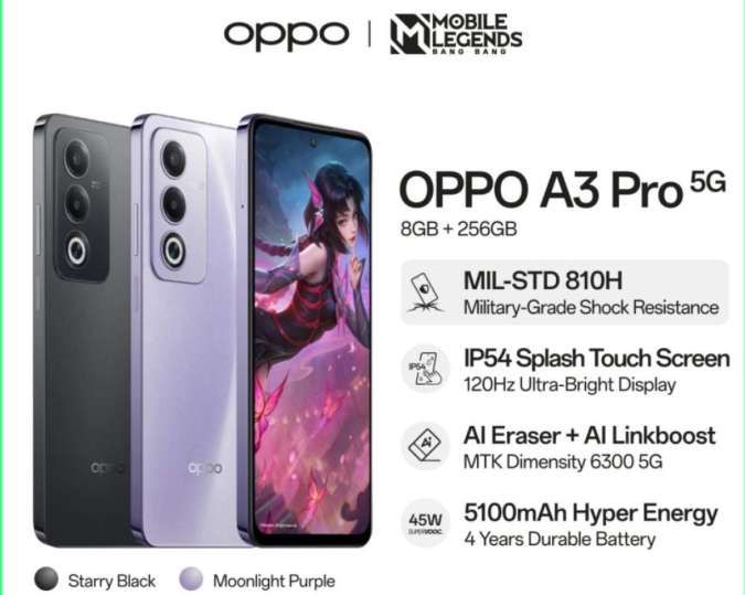 HP OPPO Keluaran Terbaru: Cek Spesifikasi & Harga OPPO A3 Pro 5G