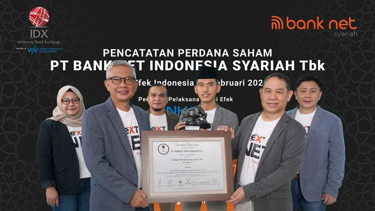 Resmi melantai di BEI, harga saham Bank Net Indonesia Syariah (BANK) melesat 34,95%