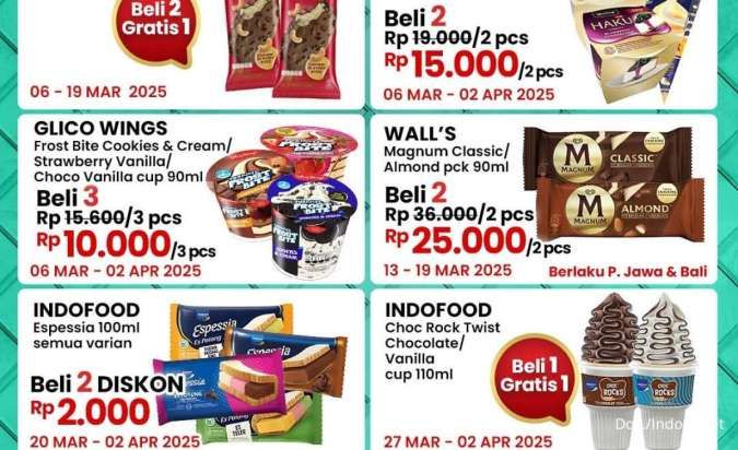 Promo Indomaret Ice Cream Fair Periode Maret 2025, Es Krim Indofood Beli 1 Gratis 1