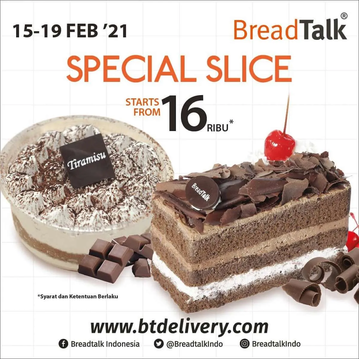Promo BreadTalk periode 15-19 Februari 2021, slice cake mulai dari Rp 16.000!