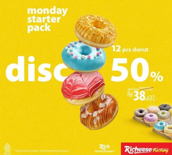 Promo Richeese Factory Diskon 50% menu Donat Rich Cofee & Donut