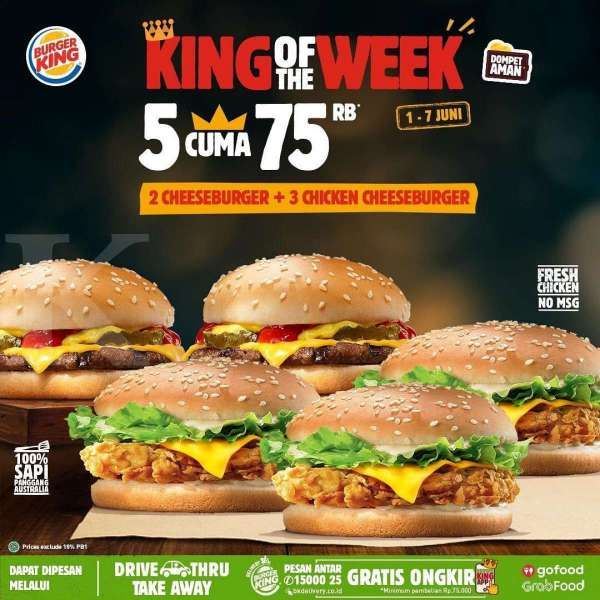 Promo Burger King, 5 burger hanya Rp 75.000 masih berlaku 7 Juni