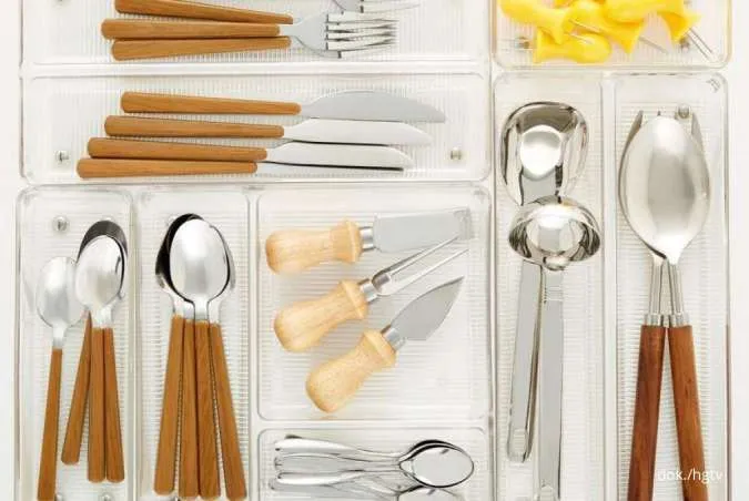 Modular drawer organizer untuk pisahkan peralatan makan