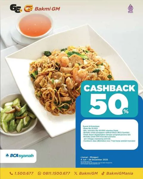 Promo Bakmi GM x BCA Syariah Cashback 50%
