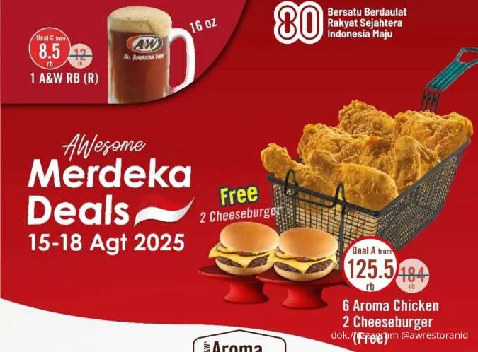 Promo A&W Merdeka Deals 15-18 Agustus, Beli Paket Aroma Chicken Free 2 Cheeseburger