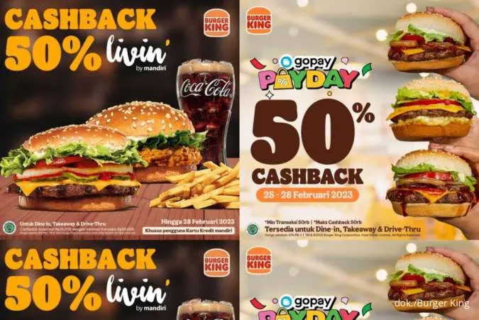 Promo Burger King Payday 28 Februari 2023, Cashback 50% via Gopay & Livin by Mandiri