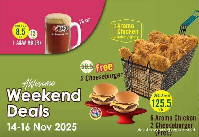 Jajan Hemat Pakai Promo A&W Weekend Deals 14-16 November, 6 Ayam Goreng Harga Spesial
