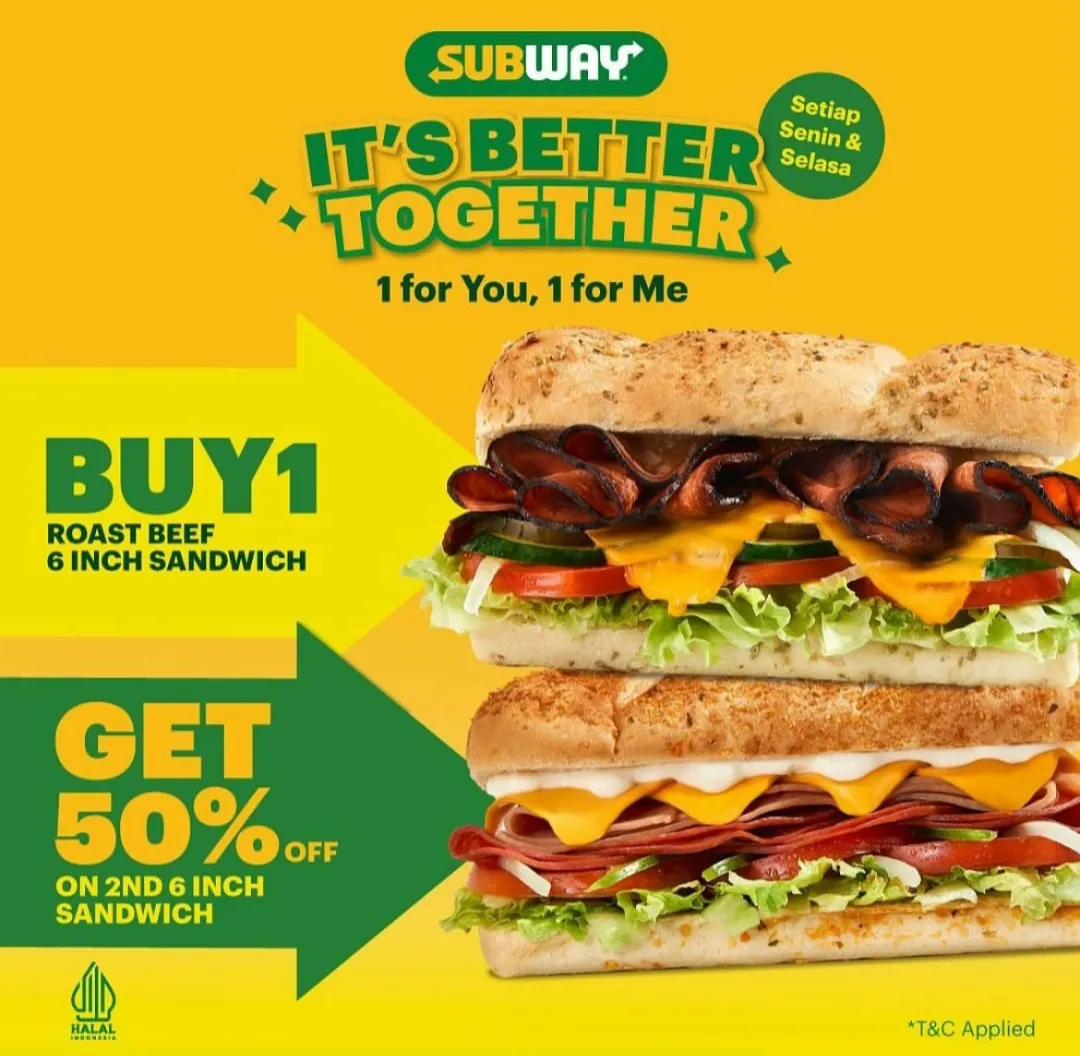 Subway promo buy 1 get 50% off