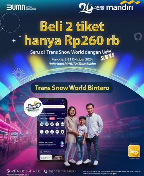 Promo HUT Mandiri 26 di Trans Snow World 2-31 Oktober 2024