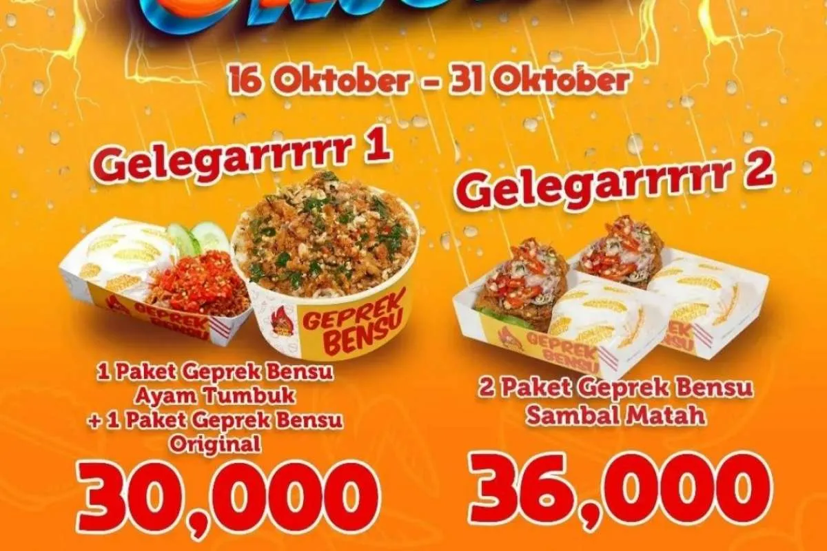 Promo Geprek Bensu Oktober 2022, Hemat 2 Paket Ayam dan Nasi Jadi Rp 30.000
